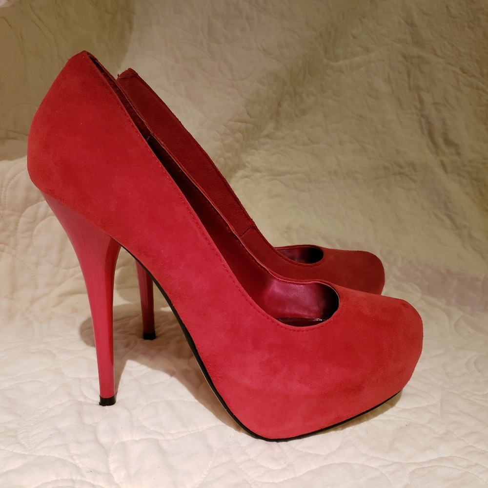 Red suede Pleaser USA heels